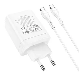 Мережевий зарядний пристрій Hoco N33 USB/2 Type-C PD 35W білий + кабель Type-C to Type-C - мініатюра 4