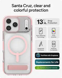 Чохол протиударний для iPhone 17 Pro Max ZAGG Gear4 Santa Cruz MagSafe KS Clear Case Прозорий з підставкою Рожевий - мініатюра 2