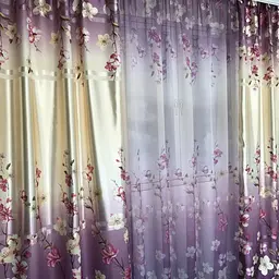 Атласні штори з квітами фіолетового кольору 150х270 з тюлистом батистовим 400х270 на тасьме ALBO pbe0052767 - мініатюра 5
