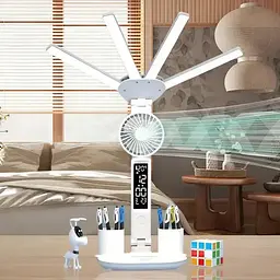 Настільна LED-лампа KRX-1011 з вентилятором, годинником і підставкою - мініатюра 4