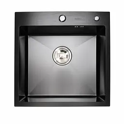 Кухонна мийка Platinum Handmade PVD чорна 500x500x220 (3,0/1,5 мм корзина та дозатор в комплекті), Чорний
