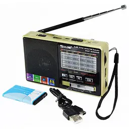 Радіоприймач з MP3 плеєром, Golon RX-2277 колір "Золото" від флешки з USB + Micro SD і акумулятором (ST)