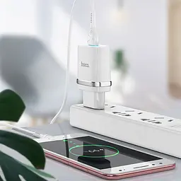 Зарядний пристрій 220 В 2 USB з кабелем 2.4 A USB - Micro USB Hoco N1 Speedy Білий - мініатюра 5