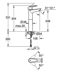 Змішувач для умивальника XL-Size Grohe BauEdge New 23761001 Хром - мініатюра 2