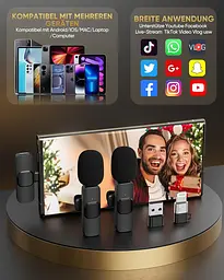 Бездротовий мікрофон IUMAKEVP Lavalier, сумісний з iPhone/iPad/телефоном Android/ноутбуком - мініатюра 3