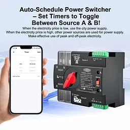 Автоматичне введення резерву АВР Wi-Fi eWeLink TOMZN TOQ7e 2P 220V 125A перемикач живлення однофазний 2х полюсний (19647) - мініатюра 6