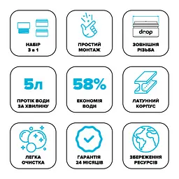 Набір для економії води Drop PM2+1G (насадка для душу + 2 аератори) - Економія 58% - мініатюра 10