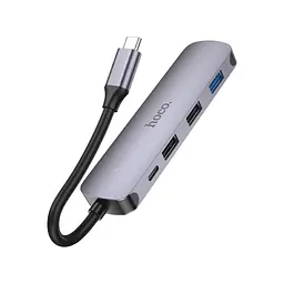 Концентратор HOCO USB-C to HDMI+USB3.0+2xUSB2.0+PD HB27 Metal Gray (6931474769329) - мініатюра 2