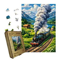 Дерев'яний фігурний пазл puzzlean Потяг до гір, А3, Картонна коробка 200 елементів