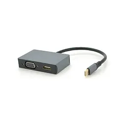 Хаб Voltronic Type-C(папа) алюмінієвий, HDMI(мама)+VGA(мама), 23cm, Silver - мініатюра 2