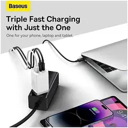 Мережевий зарядний пристрій Baseus GaN5 Pro Fast Charger 2C + U 65W White Type-C to Type-C (CCGP120202) - мініатюра 5