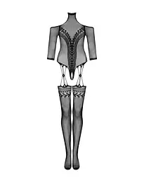Нейлоновий бодістокінг з імітацією панчіх Obsessive Bodystocking G333 S/M/L, black, з доступом - мініатюра 5