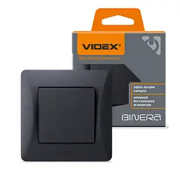 Вимикач одноклавішний проміжний чорний графіт VIDEX BINERA VIDEX (24569-000) - мініатюра 1