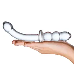 Двосторонній фалоімітатор G-Spot Glas Ribbed 20.3 см (прозорий) - мініатюра 11