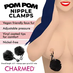 Затискачі на соски Charmed Pom Pom Nipple Clamps BLACK, чорний - мініатюра 4