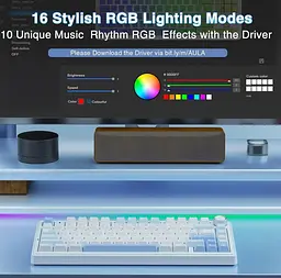 Клавіатура ігрова механічна Aula Mechanical F-75 wireless White-Blue ENG/UKR Gasket Greywood V3 switch Hot-Swap 2.4G/Bluetooth - мініатюра 10