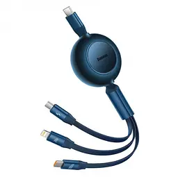 Кабель Baseus Bright Mirror 2 Series Retractable 3-in-1 Cable Type-C to MicroUSB+Lightning+Type-C 100W 1.1m CAMJ010203 Blue - мініатюра 2