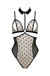 Боді з відкритими грудьми Passion DOMINICA Body L/XL beige комір-чокер корсет - мініатюра 3