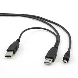 Кабель USB 2.0 AM - miniUSB (5P), 0.9 м, чорний, Cablexpert, додаткове USB живлення (CCP-USB22-AM5P-3)