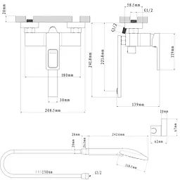 Змішувач для ванни Globus Lux PIANO GLPN-0102N латунний з тримачем для душа та ручною лійкою - мініатюра 7