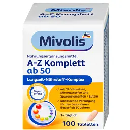 Щоденні БІОЛОГІЧНО АКТИВНІ ДОБАВКИ, вітаміни Mivolis A-Z КОМПЛЕКТ від 50 років, 100 шт, від DM (Німеччина)