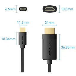 Кабель USB 2.0 Type-C M - HDMI M, 2.0m 4K 60 Гц PVC Black Vention - мініатюра 2
