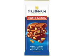 Шоколад молочний MILLENNIUM 90г Fruits&Nuts з арахісом, цукатами, родз., та мигдалем 90г