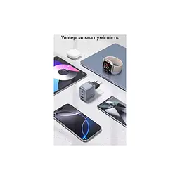 Зарядний пристрій Vention 1xUSB-C PD 70 Вт + 1xUSB QC 3.0 22.5 Вт GaN + кабель USB-C — USB-C 1.0 м 5 А сірий (TZ-FCGH0-EU) - мініатюра 4