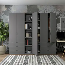 Комплект Doros Гелар з Етажеркою Графіт 2+3 ДСП 231.9х49.5х203.4 (42005057) - мініатюра 2