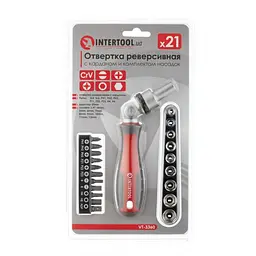 Викрутка реверсивна INTERTOOL VT-3360 з карданом, набір насадок та головок 21 шт, Cr-V - мініатюра 6