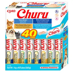 Ласощі для котів Inaba Churu вершковий мус в стіках, "Різновиди тунця" 14 г 40 шт. 