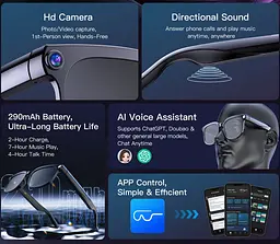 Смарт-окуляри зі штучним інтелектом Colmi M02S AI з AI-помічником, HD-камерою та Bluetooth Black (19249) - мініатюра 7
