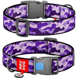 Нашийник для собак Waudog Nylon з QR паспортом, Фіолетовий камо, пластиковий фастекс, XXL, 46-70х3,5 см