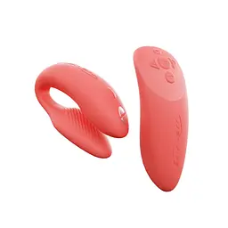 Смарт-вібратор для пар We-Vibe Chorus Crave Coral, сенсорне керування вібраціями стисненням пульта - мініатюра 2