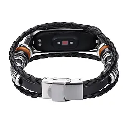 Ремінець вінтажний Carprie для фітнес-браслета Xiaomi Mi Band 3 і 4 Type A Black silver - мініатюра 5