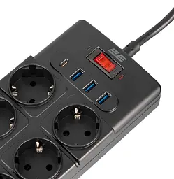 Мережевий фільтр-подовжувач 2E SP-10M-3USB-BK 3 м, 10xТип F, 16 А, 3xUSB-A, 1xUSB-C - мініатюра 4