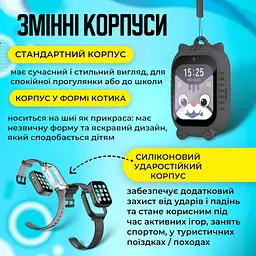 Смарт годинник дитячий A1 з відеодзвінком HD-камерою та GPS 2 змінних корпуса в комплекті Чорний (KW2-A1-Black) - мініатюра 7