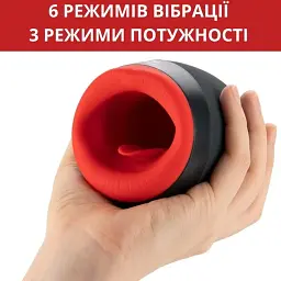 Мастурбатор-ротик I'MCUM Oral Kiss з язичком та підігрівом Чорно-червоний (IM-FJB004) - мініатюра 3
