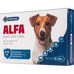Краплі на холку Vitomax Alfa протипаразитарні для собак 4-10 кг, 1.6 мл, 3 піпетки - мініатюра 2