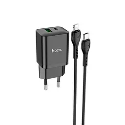 Мережевий зарядний адаптер HOCO Founder charger set N28 2 порти 20 W + Type-C to Lightning чорний