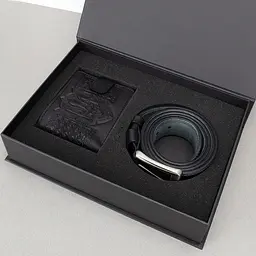 Подарунковий чоловічий набір Handycover 2501 (гаманець та ремінь) чорний в коробці - мініатюра 2