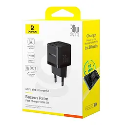 Адаптер мережевий Baseus Palm Fast Charger |1USB/1Type-C, 30W/3A, PD/QC| - мініатюра 2