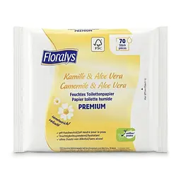 Вологий туалетний папір Floralys Premium Camomille & Aloe Vera м'який 70 шт. змивається