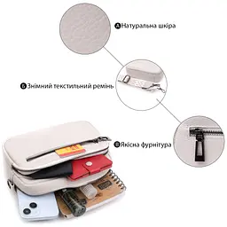 Зручна сумка жіноча з накладною кишенею з натуральної шкіри Vintage 22642 біла - мініатюра 6