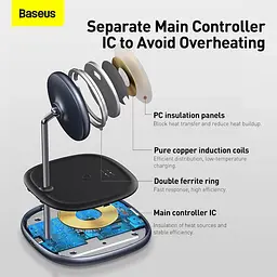 Зарядний пристрій Qi BASEUS Swan 2-in-1 Wireless Magnetic Charging Bracket 20W Max total (WXSW-C01) чорна - мініатюра 9