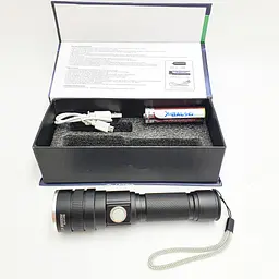 Ліхтарик акумуляторний ручний металевий ліхтар із зумом 18650 battery BL 611 P50 чорний - мініатюра 6