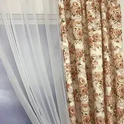 Коротка фіранка з атласу та шифону з кавовими квітами на тасьмі 1,8м на 4м ALBO pbe0052789 - мініатюра 10