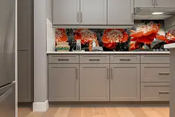 Кухонний фартух самоклеючий Червоні півонії 02 для кухні наклейка квіти чорний 60х250 см Happy Pocket Z180346 - мініатюра 5