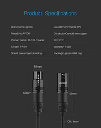 Мікрофонний кабель Ugreen AV130 XLR Male to Female Microphone Cable (Чорний, 2м) - мініатюра 9