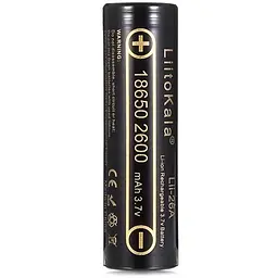 Акумулятор 18650 2600mAh Li-Ion, (2450-2650mah), 3.7V (2.75-4.2V), Blac Liitokala (Lii-26A)